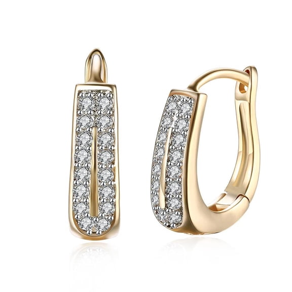 Yellow Gold Plated Earrings Hoop Huggies Aaa Zircon Latch Back Clasp L563