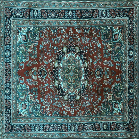 Ahgly Company Indoor Square Medallion Light Blue Traditional Area Rugs, 3' Square