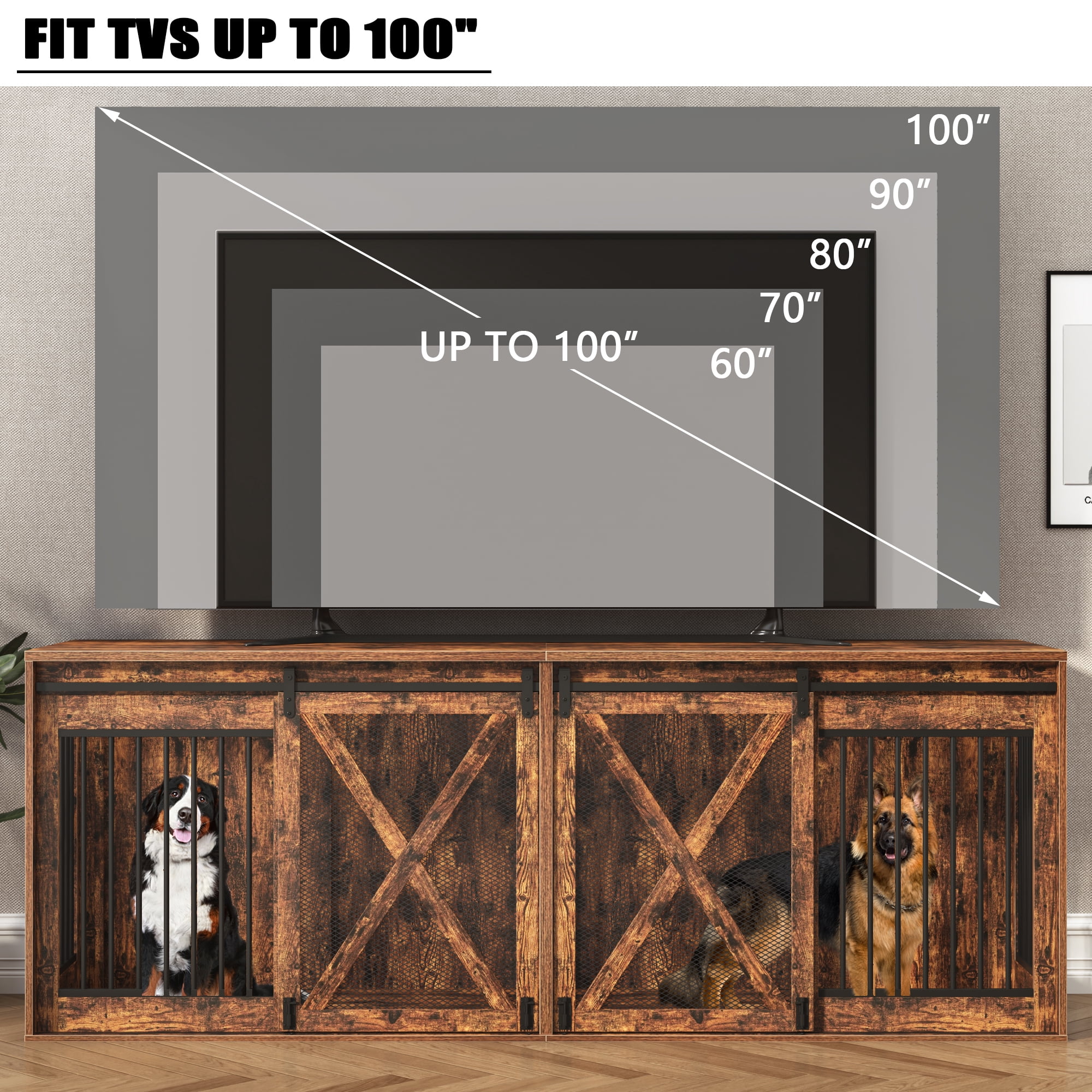 Nordee 94.5" Wooden Dog Crate Furniture for 2 Large Dogs, Heavy Duty Double Dog Kennel with Divider, Extra Large Breed, 35.4" Tall,Rustic Brown
