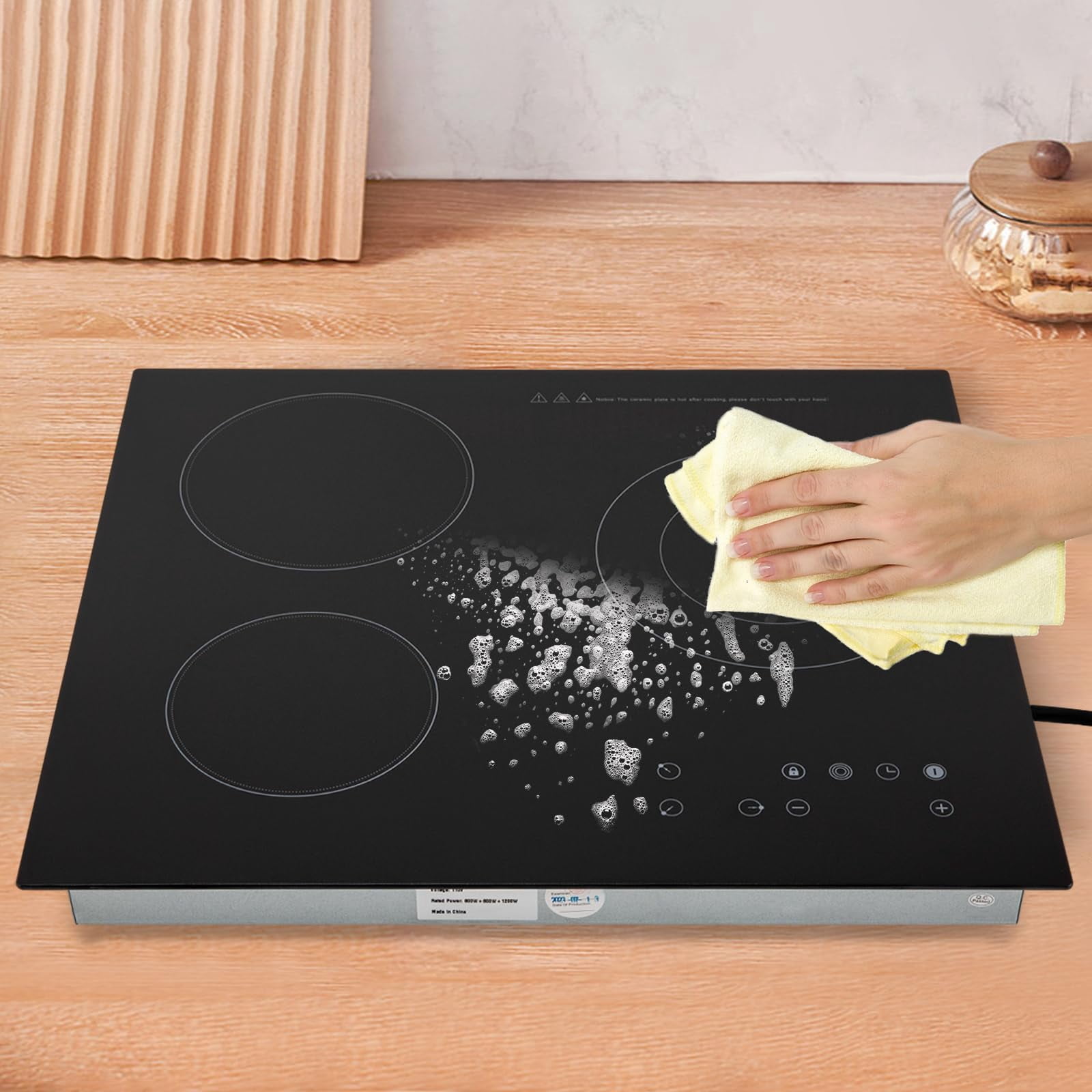 2600W 110V Electric Ceramic Cooktop Portable 3 Burners Built-in Cooktop Sensor Touch Control Countertop Electric Hot Plate with Kid Safety Lock and Timer, 9 Heating Level(no plug)