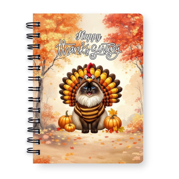 Happy Thanksgiving Ragdoll Turkey Costume Pumpkins Autumn Leaves Spiral Bound Journal Cat Lover Kitten Owner Gifts Idea 5x7in Spiral Notebook - 13014