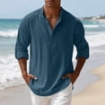 thumbnail image 2 of SAWOBUUN Mens Linen Henley Shirts Long Sleeve Breathable Pullover Top Loose Fit Casual Beach Vacation T-Shirt, 2 of 9