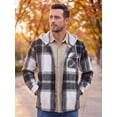 thumbnail image 4 of GIRUNS Men's Plaid Flannel Zip Up Hoodie Jacket Lightweight Casual Shirt Jacket Outerwear Coat Charcoal Beige 2XL, 4 of 6