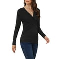 thumbnail image 4 of INSPIRE CHIC Long Sleeve Tops for Women Elegant V Neck Cross Front T Shirts Blouse XS Black, 4 of 5