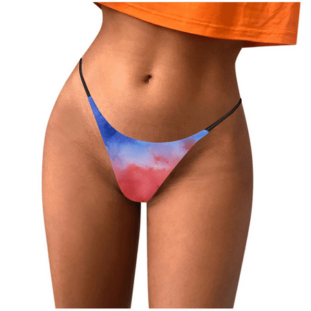 Meiodtion Underwear for Women Breathable Thong Panty Colorful Printed G String Panties Blue L
