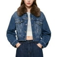 thumbnail image 2 of YueHuiYing Women Fashion Long Sleeve Hoodless Denim Outwear Jackets Faux Denim Full-Button Pocket Outdoor Jacket, 2 of 8
