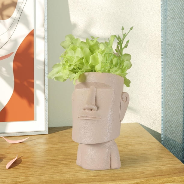 Estatuilla de resina simple nórdica Maceta Maceta Maceta Florero de cara humana Florero de busto, Maceta de flores, para estante Escritorio en casa Soledad florero decorativo