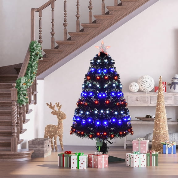 HOMCOM Artificial Tree Multi-Colored Pre-Lit Holiday Christmas Decoration