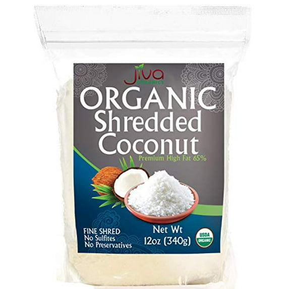 Organic Shredded Coconut Unsweetened 12Oz | Desiccated Flakes | Premium Full Fat | Gluten-Free, Non-Gmo, Keto Paleo Friendly For Baking | By Jiva Organics