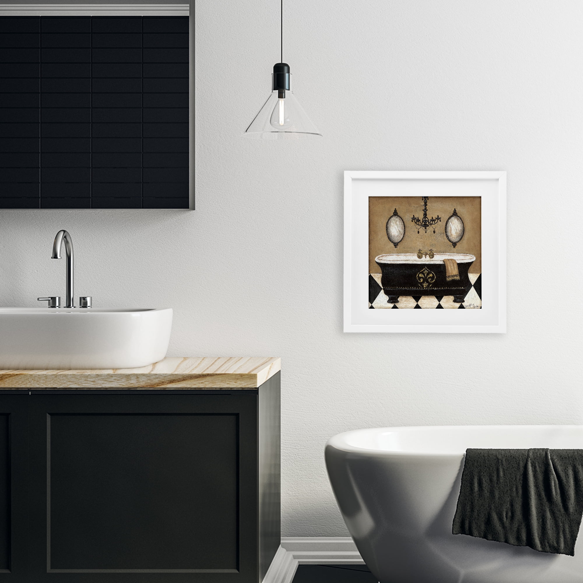Stupell Industries Elegant Bathtub & Chandelier White Framed Print Under Glass, design by Janet Tava