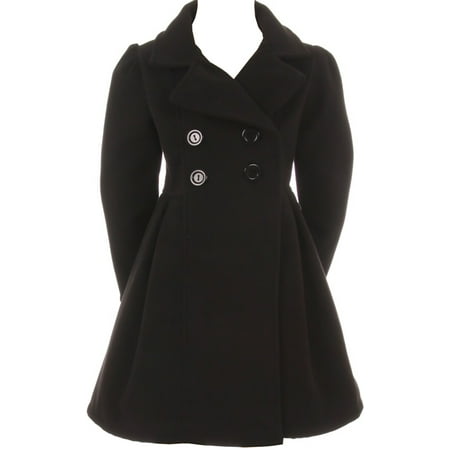 Little Girls Dress Coat Long Sleeve Button Pocket Long Winter Coat Outerwear Black 2 (Best Deals On Winter Coats)