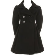 Little Girls Dress Coat Long Sleeve Button Pocket Long Winter Coat Outerwear Black 2 (2J0K4S9)