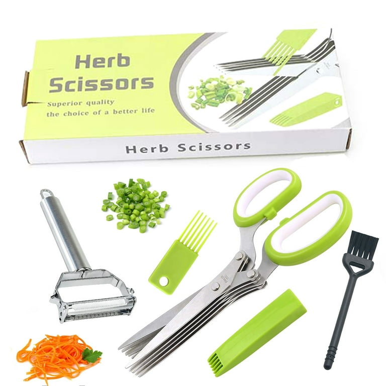 LHS Herb Scissors Set, Multipurpose Salad Scissors with 5 blades and Cover,  Stainless Steel Herb Cutter Mincer for Salad, Basil, Parsley, Cilantro 
