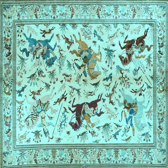Ahgly Company Indoor Square Animal Light Blue Traditional Area Rugs, 3' Square