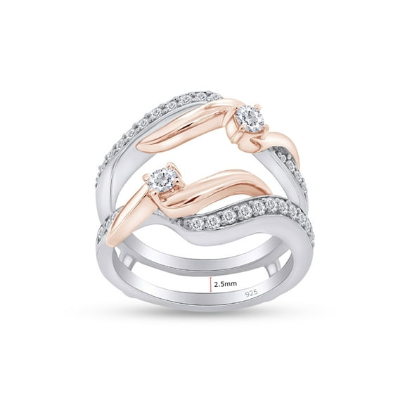 AFFY 0.50CT Moissanite Diamond Two Tone Wedding Ring Guard Enhancer 14K White Gold over Silver-4