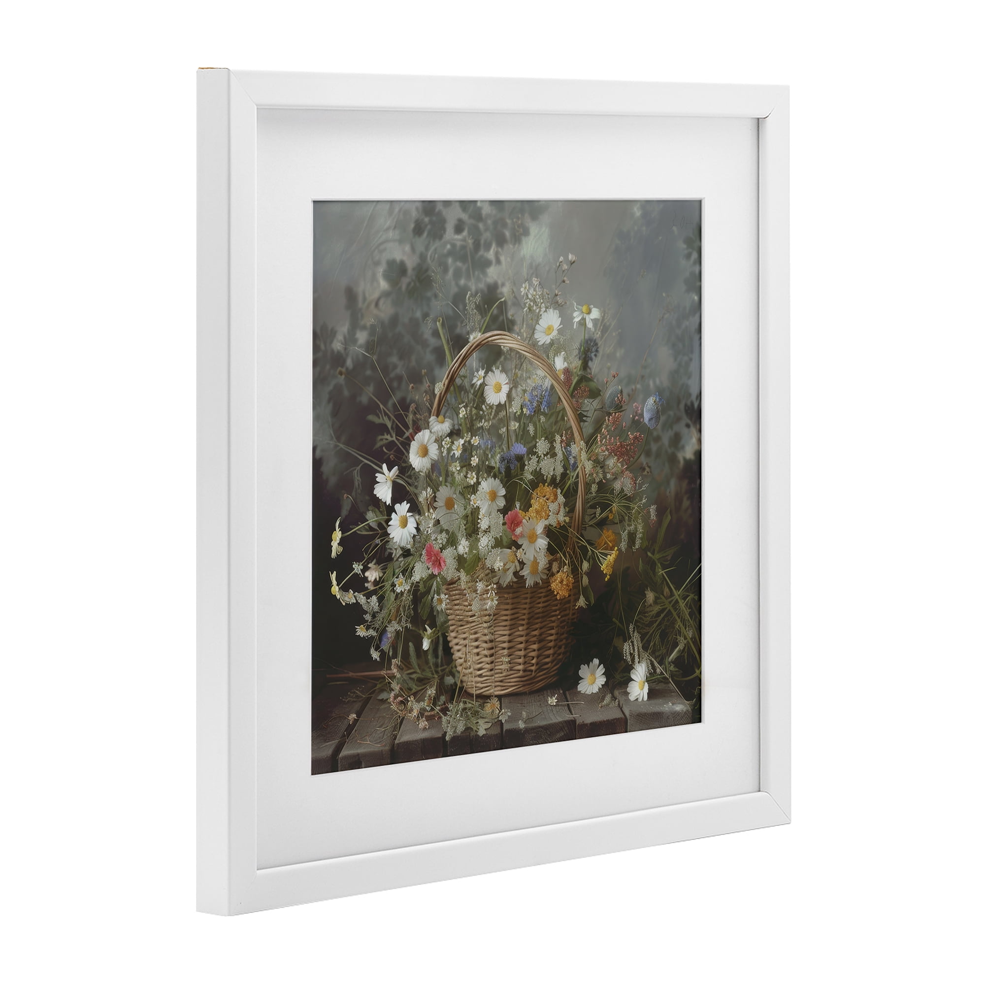 Stupell Industries Florals In A Basket Arrangement White Framed Print Under Glass, design by Lazar Studio