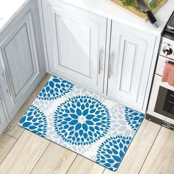 Modern Floral Circles Anti Fatigue Standing Mat 18" x 30" Blue