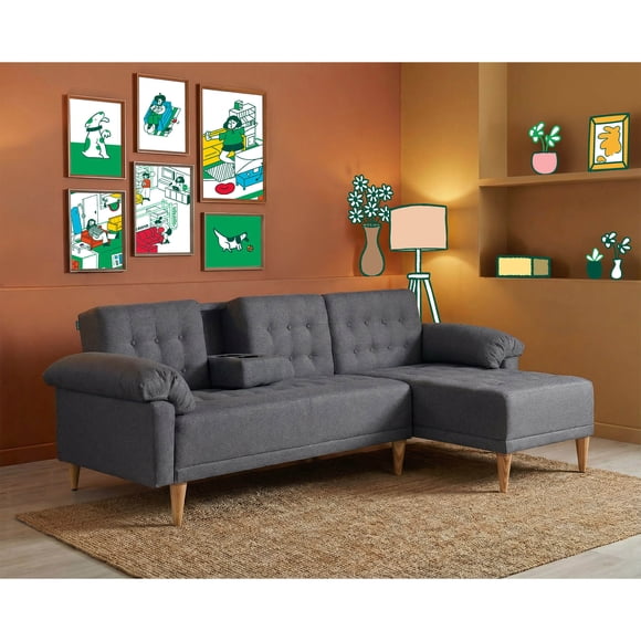 Sala Modular Reversible Makora Brunello Con Memory Foam, Color Gris Oxford, Lino Respaldo Reclinable De 3 posiciones.