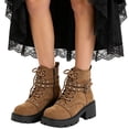 thumbnail image 7 of FRSASU Women's Studded Buckle Platform Combat Boots Faux Suede Lace‑Up Ankle Boots with Side Zipper Khaki, 7 of 7