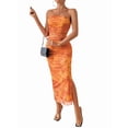 thumbnail image 3 of Women'S Summer Dress Printed Strapless Tube Bodycon Maxi Side Slit Mesh Layered Orange S, 3 of 9