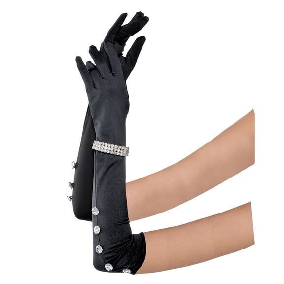 Amscan Adult 1920s Elbow Long Gloves with Rhinestone Bracelet, Black, One Size
