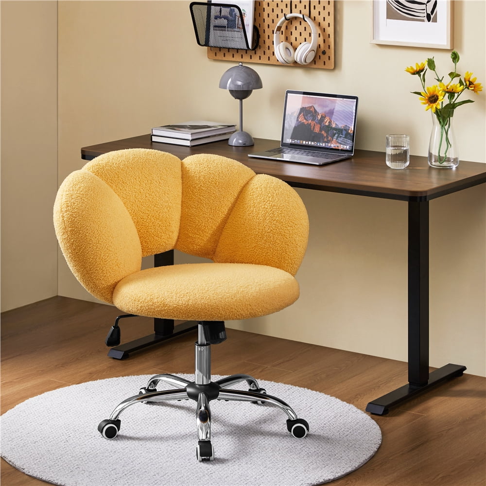 Yaheetech Upholstered Rolling Desk Chair with Cloud Shaped Backrest, Yellow