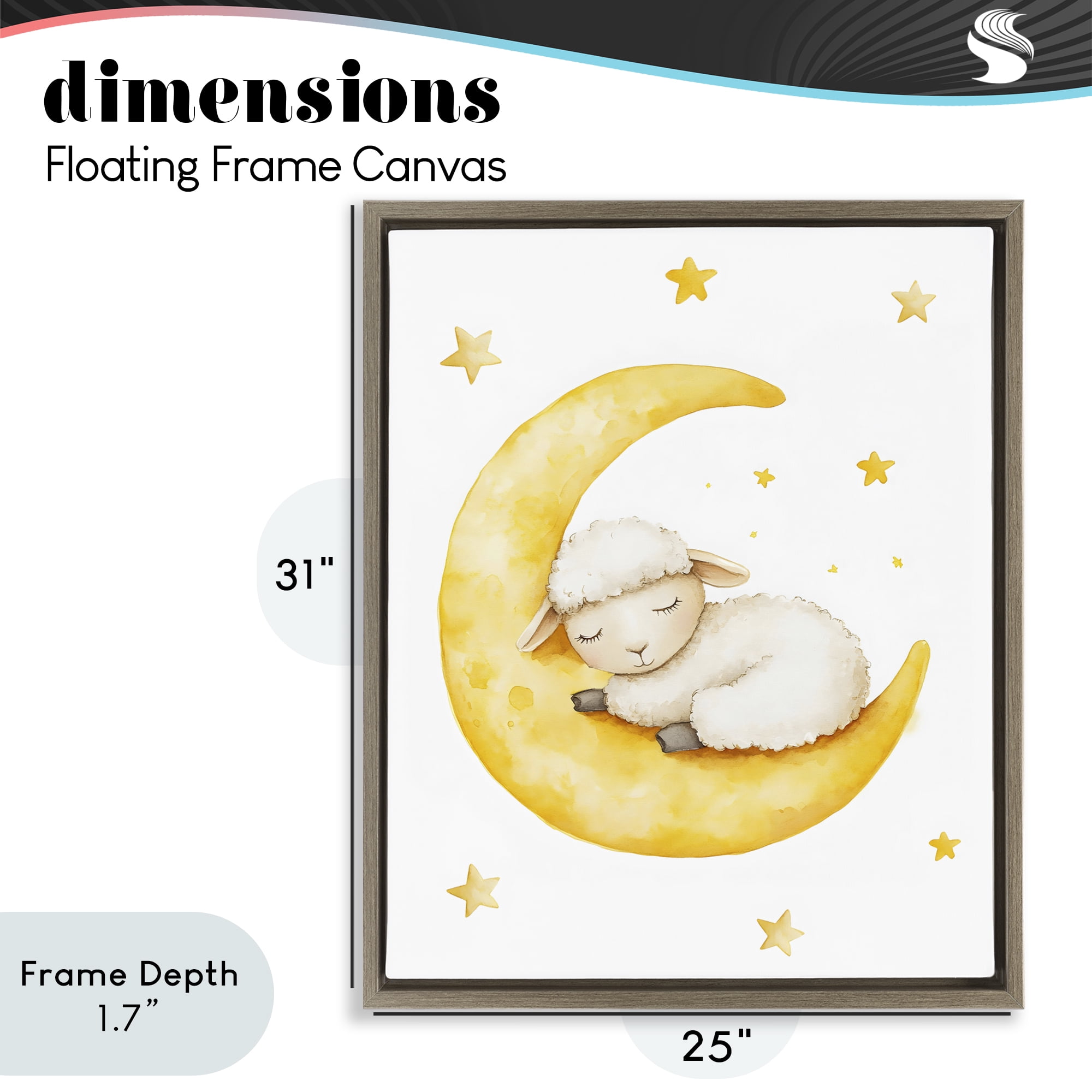 Stupell Industries Sleeping Sheep on Yellow Moon Brown Framed Floater Canvas Wall Art, design by LSR Design Studio