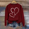 thumbnail image 2 of Cropped Zip Up Hoodie Women Winter Fall Loose Crew Neck Long Sleeve Puff Drop Shoulder Zipperless Heart Print Pullover Ribbed Knit Sweatshirt(Wine,L), 2 of 7