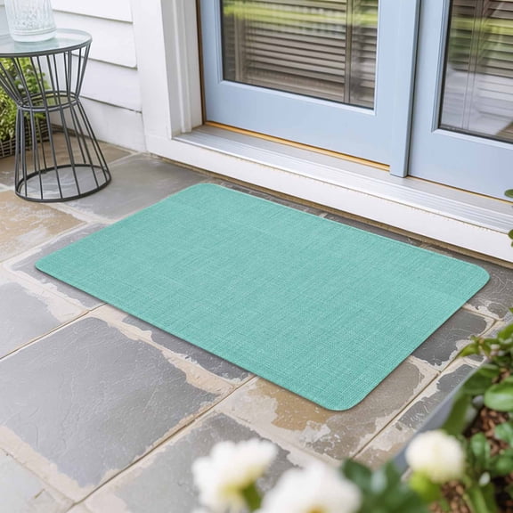 Turquoise Burlap Texture Door Mat Indoor Outdoor, Farmhouse Vintage Aqua Non Slip Welcome Mat with Rubber Backing, Absorbent Fabric Front Door Mats Entryway Rug for Home Patio Entrance 16"x24"