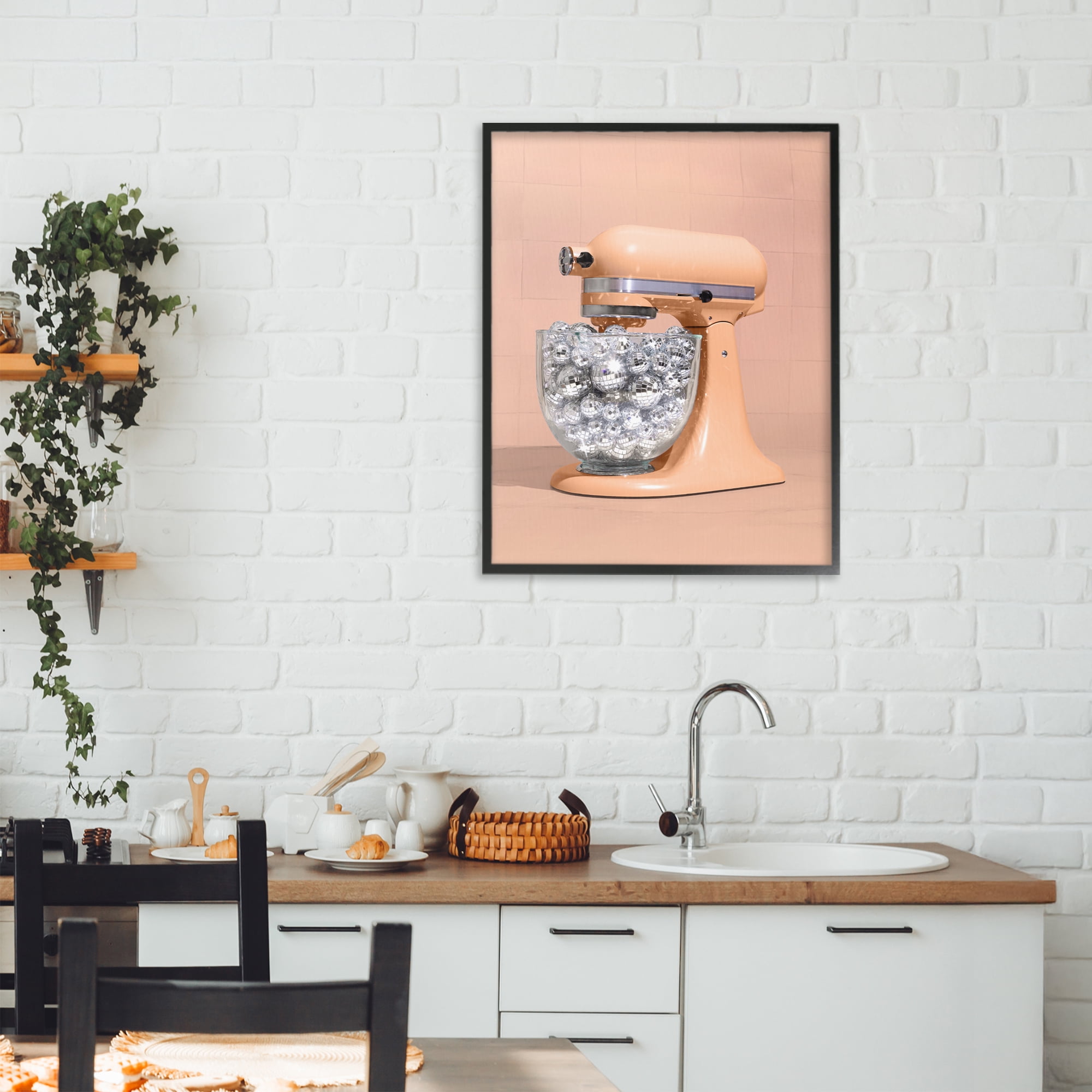 Stupell Industries Disco Kitchen Mixer over Orange Black Framed Giclee Art, design by LISH Creative