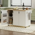 thumbnail image 3 of Harper & Bright Designs Fluted Kitchen Island with Drop Leaf, Farmhouse Kitchen Island on Wheels with Internal Storage Rack, Rolling Kitchen Cart with Towel Rack for Dining Room, White, 3 of 15