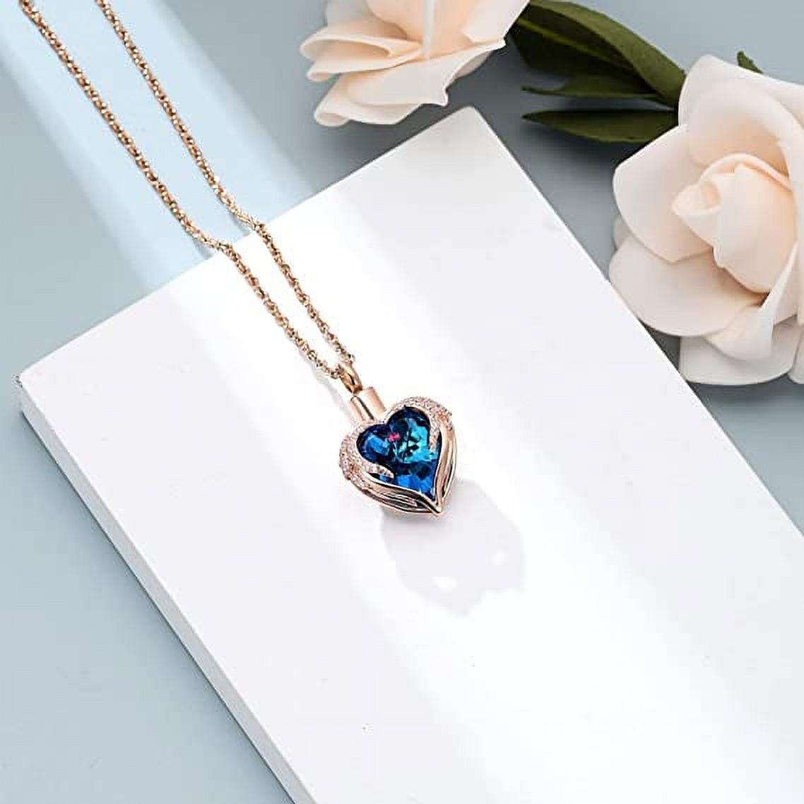 Crystal Angel Wing Heart Urn Necklace for Ashes Cremation Jewelry