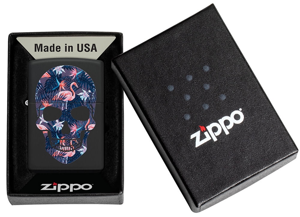 Zippo Flamingo Skull Design Black Matte Pocket Lighter