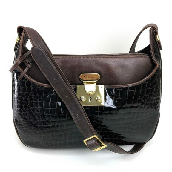 Pre-Owned Barry Croco embossed Crossbody Shoulder Bag Dark brown (Good)