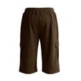 thumbnail image 3 of Men's Corduroy Cargo Capri Pants, Elastic Waist Drawstring 3/4 Long Shorts with Multi-Pockets, Casual Loose Fit Summer Cropped Trousers Coffee, 3 of 5