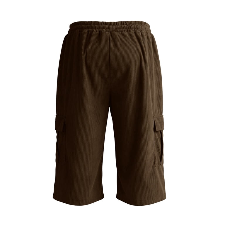 TKKCS Mens Corduroy Cargo Capri Shorts- Casual Relaxed Fit Work