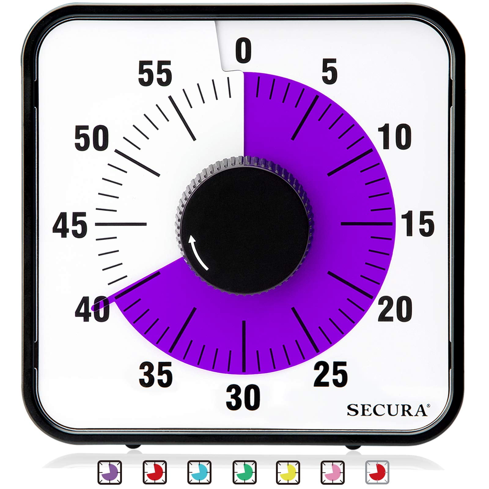 Secura 60-Minute Visual Countdown Timer, 7.5-Inch Oversize Classroom Visual Timer Kids and Adults, Durable Mechanical Kitchen Timer Clock with Magnetic Backing (Purple) -