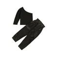 thumbnail image 2 of Qiylii Kids Girl 2Pcs Outfit, Solid Color One-Shoulder Long Sleeve Tops + Pants, 2 of 9