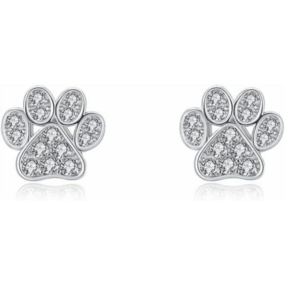 CZ Puppy Dog Cat Paw Print Stud Earrings 925 Sterling Silver Crystal Pet Animal Tiny Studs Cartilage Tragus Earrings Piercing Post Cute Jewelry Gifts for Women