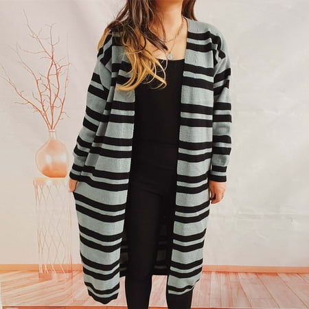 

Women S Cardigans Soft Cozy Lightweight Knit Long Stripe Cardigan Grey S