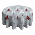 thumbnail image 4 of Light Blue Christmas Tree Pattern Round Tablecloth 60"x60",Wrinkle Wipeable Table Cloth for Kitchen Dining Room Picnic Patio Party, 4 of 6