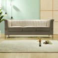 thumbnail image 3 of Mid-Century Velvet Sofa with Thick Back& Turn Out Armrest, Sofa Couch with Metal Frame, Chesterfield Couches for Living Room, Beige, 3 of 9