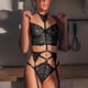 thumbnail image 5 of Conjunto de lencería Nikou con liguero para mujer 3 piezas escote en V profundo cuello halter tiras de encaje negro M, 5 of 12