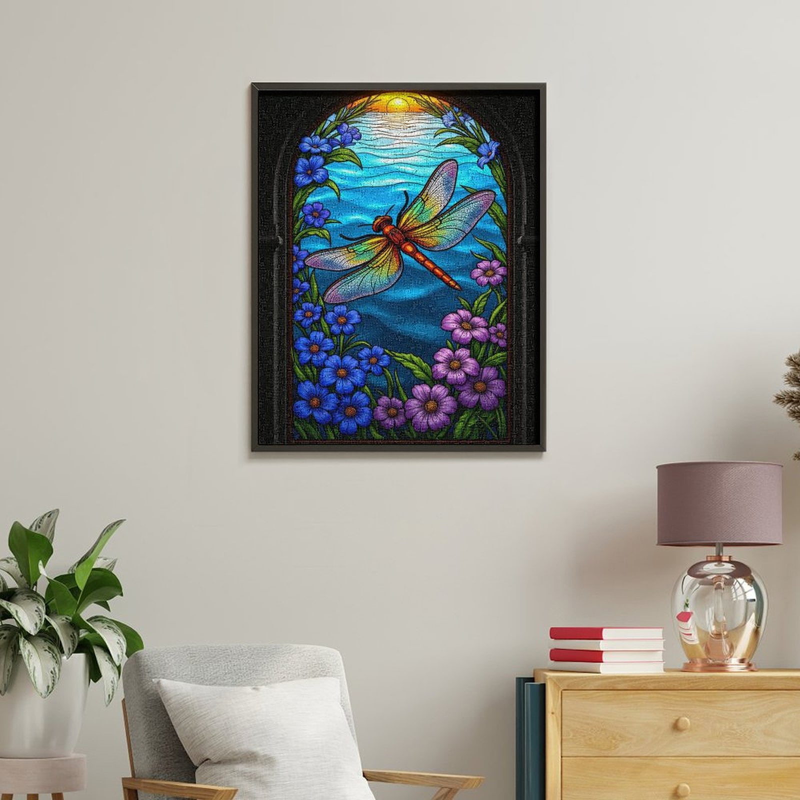 Paint by Numbers Kit for Adults, Colorful Dragonfly Stained Glass Scene Paint by Numbers, Easy Paint by Numbers Kit for Adults Beginner, DIY Adult Paint by Number Kits on Canvas, Home Decor