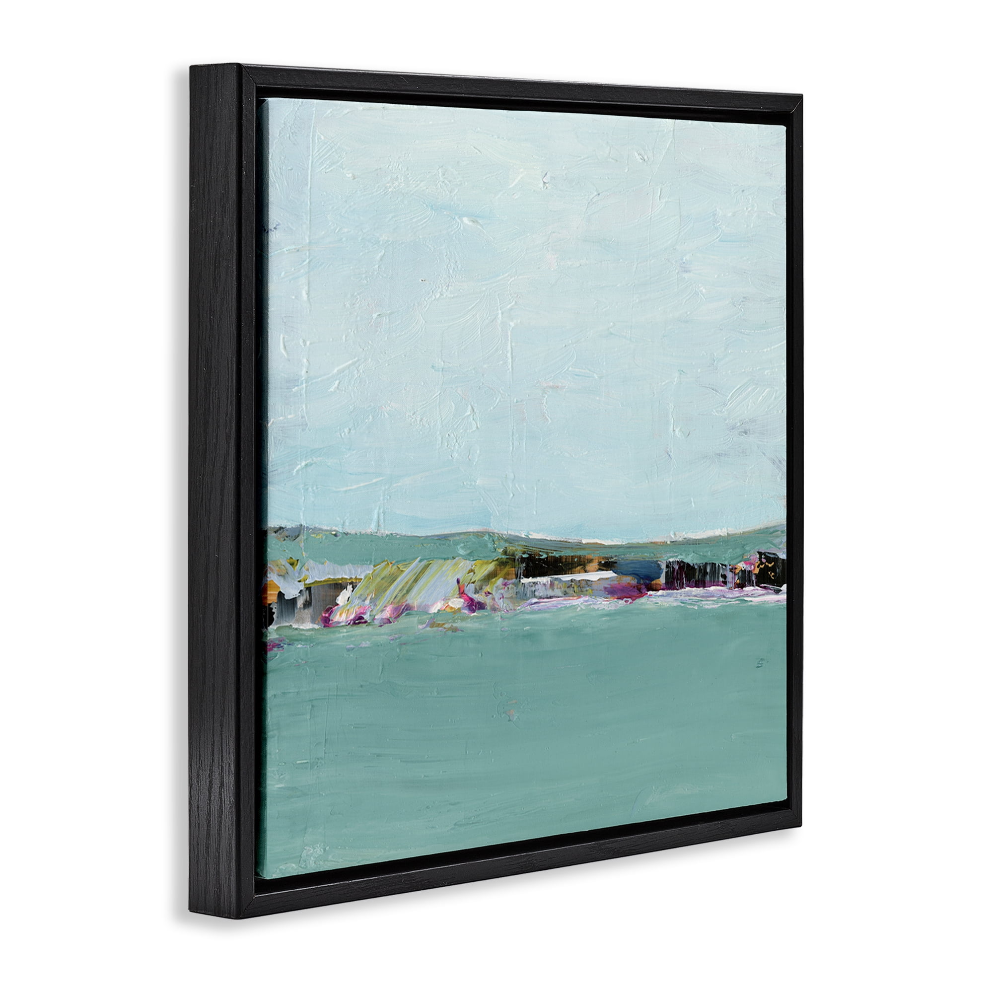 Stupell Industries Abstract Ocean Island Landscape & Nature Painting Black Floater Framed Canvas Art Print Wall Art, 25 x 25