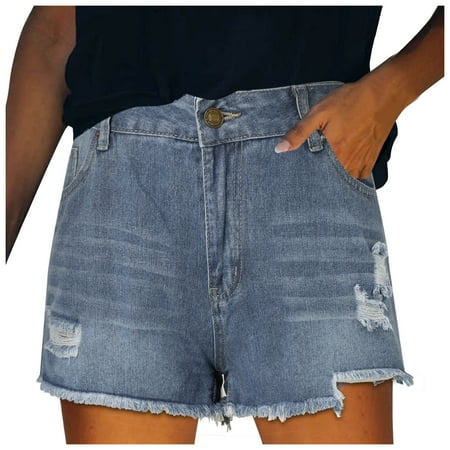 WNVMWI Womens Shorts Yoga Shorts for Women Lightweight Shorts for Women Jeans Shorts Vintage Fashion Distressed Ripped Stretch Hem Denim Shorts Hot Short Summer Casual Shorts Blue Jean Shorts Plu XL