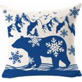thumbnail image 4 of Set of 4 Throw Pillow Cover Merry Christmas Pine Tree Bear Elk Snowflake Cotton Linen Throw Pillow Case Cushion Cover for Sofa Bed Couch Home Decorative Square 18 X 18 Inches (Blue), 4 of 4