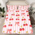 thumbnail image 2 of Manfei Teens Cartoon Cherry Queen Sheet Sets, Kawaii Cute Bowknot Bow Flat Sheet, Red Abstract Stripes Ombre Queen Fitted Sheet, Breathable Home Decor, 4 Pieces, 2 of 7