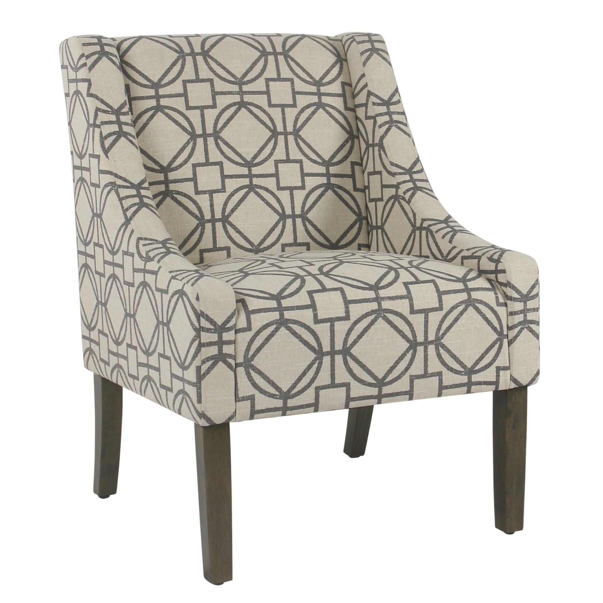 HomeRoots Decor Fabric Upholstered Wooden Accent Chair with Geometric