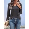thumbnail image 6 of V Neck T Shirts for Women Lace Long Sleeve Cute Tops Fall Winter Dressy Casual Blouses Trendy Tees Dark Gray M, 6 of 9